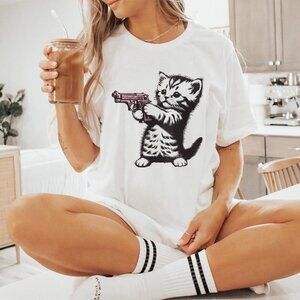 Cute Gun Cat Tee, Trending Graphic Shirt